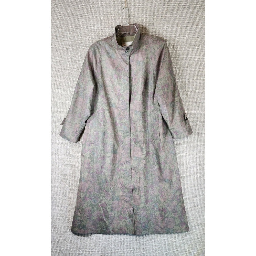 Womens Long Floral Trench Coat - Green/Pink